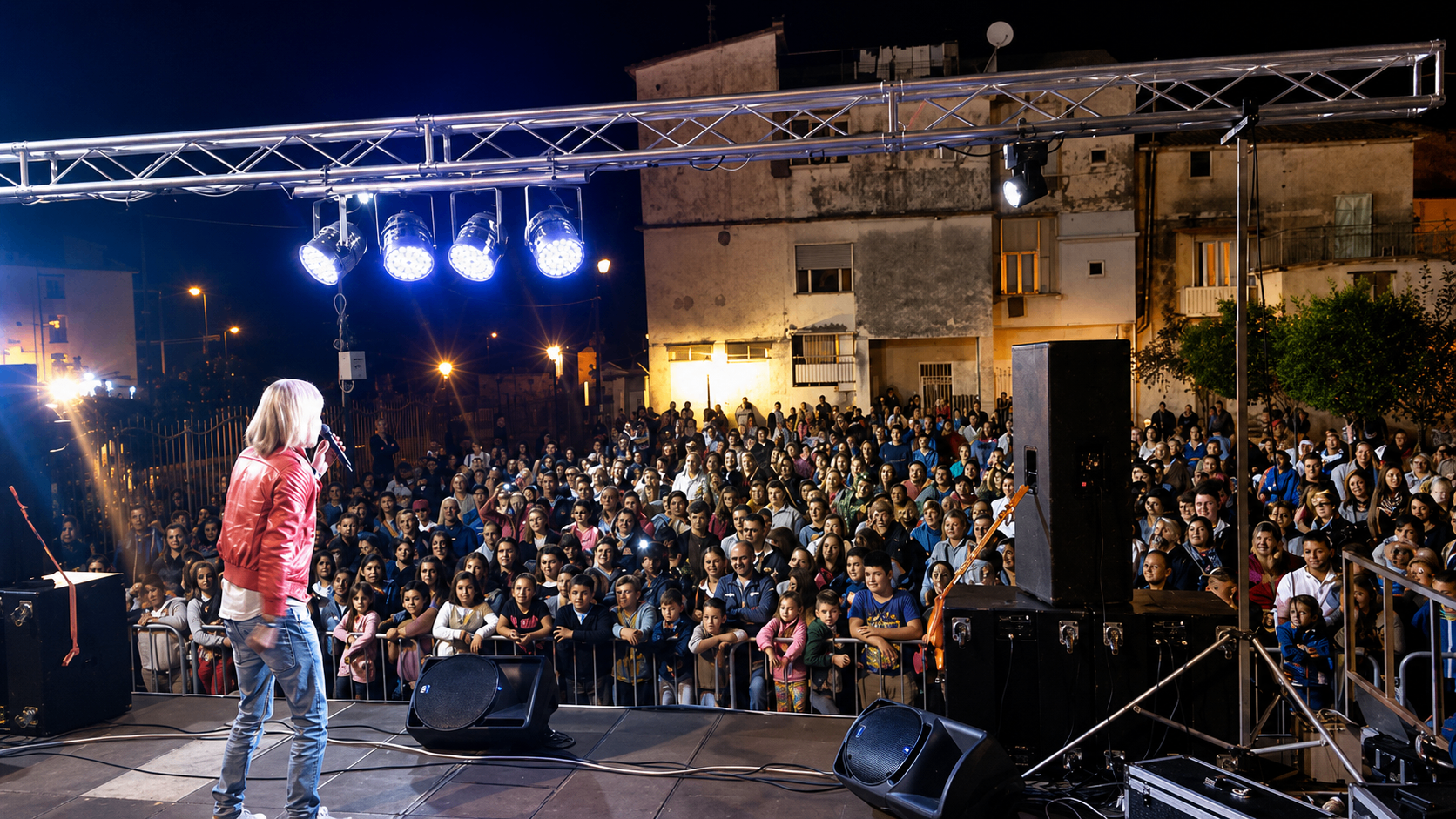 Nino Esposito in concerto su un palco all'aperto davanti al pubblico